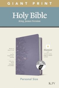 kjv personal size giant print holy bible (red letter, leatherlike, peony lavender, indexed): includes free access to the filament bible app delivering ... notes, devotionals, worship music, and video