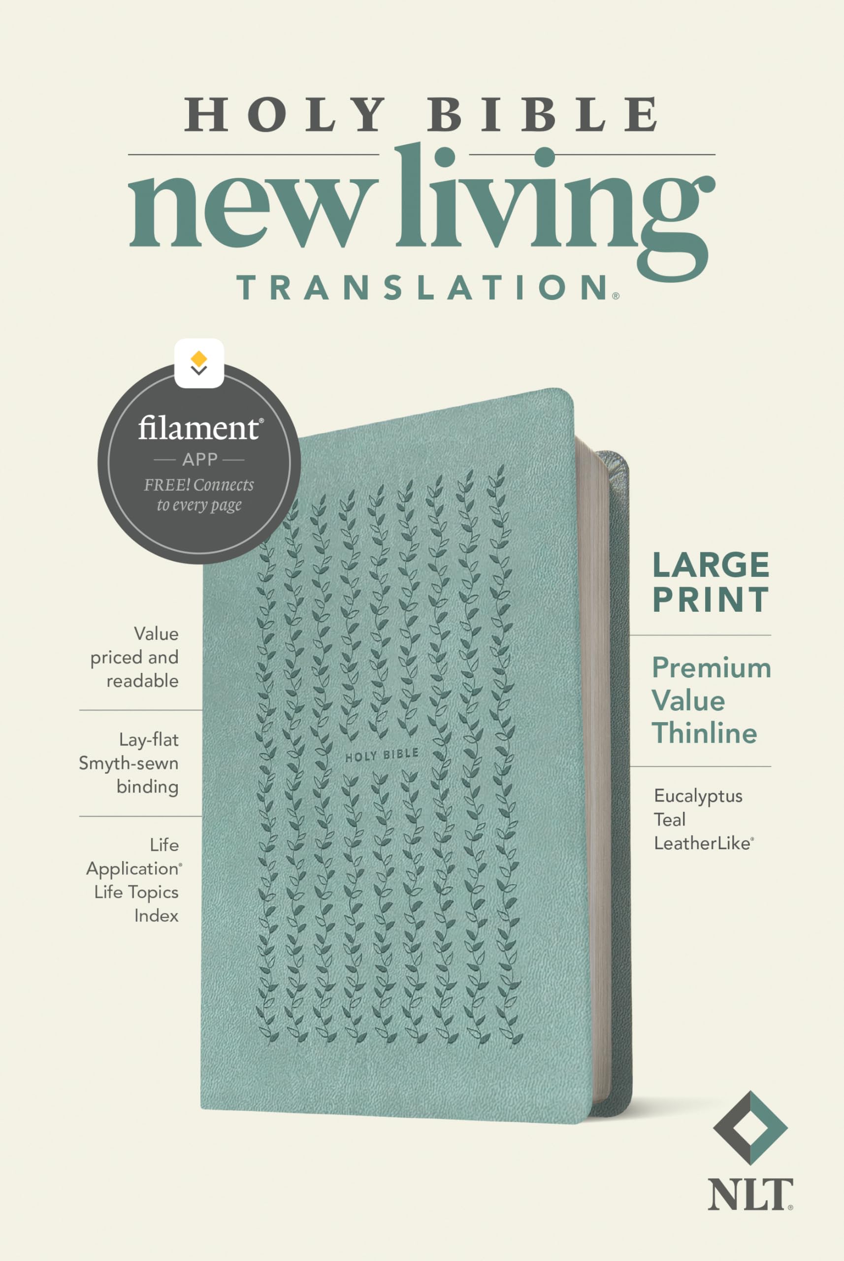 NLT Large Print Premium Value Thinline Bible, Filament-Enabled Edition (LeatherLike, Eucalyptus Teal)