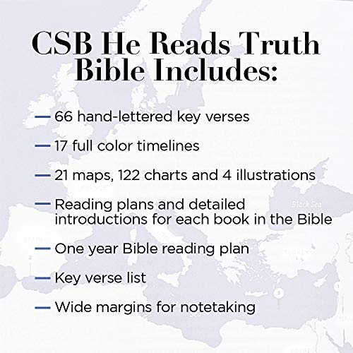 CSB He Reads Truth Bible, Black LeatherTouch, Black Letter, Wide Margins, Journaling Space, Illustrations, Reading Plans, Single-Column, Easy-to-Read Bible Serif Type