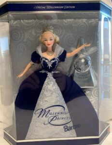 holiday barbie special edition millennium princess mattel year 1999 2000 with swirl background inside box