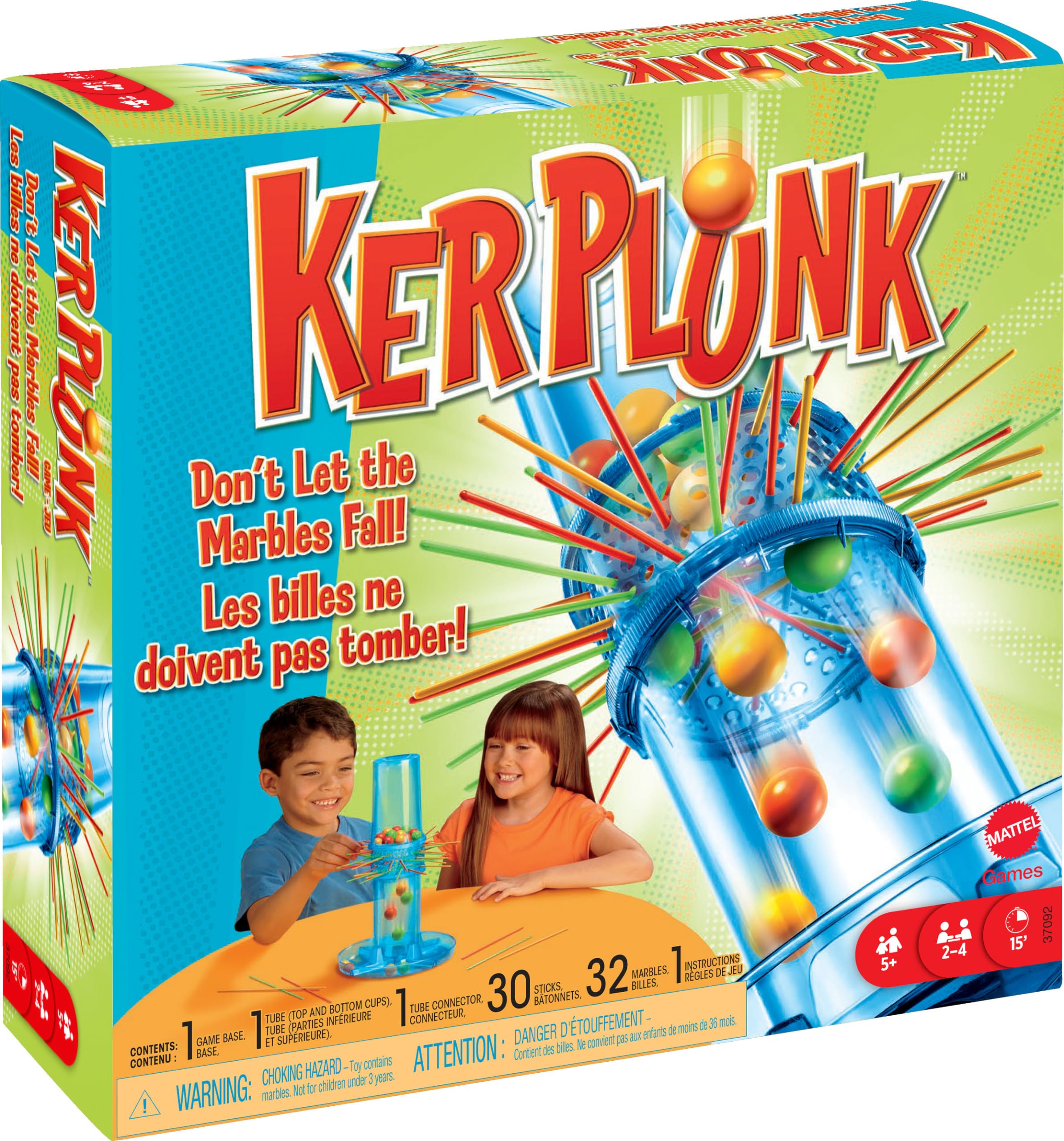 Mattel Games KerPlunk Kids Game, Family Game for Kids & Adults with Simple Rules, Don't Let the Marbles Fall for 2-4 Players