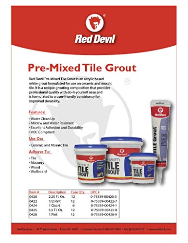 Red Devil 0428 Pre-Mixed Tile Grout, 1 Pint, White