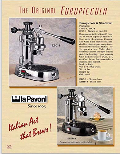 La Pavoni EPC-8 Europiccola 8-Cup Lever Style Espresso Machine, Chrome,Silver