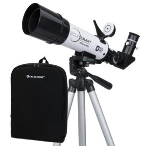 Celestron – EclipSmart Safe Solar Eclipse Telescope – 50MM Refractor – Meets ISO 12312-2:2015(E) Standards – Observe Solar Eclipses & Sunspots – Permanently Attached Solar Safe Filter & Finderscope