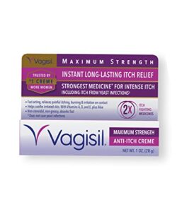 vagisil maximum strength feminine anti-itch cream with benzocaine for women, helps relieve yeast infection irritation, gynecologist tested, fast-acting, soothes and cools skin, 1 oz