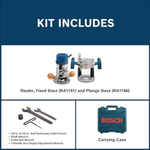 BOSCH 1617EVSPK Wood 12 Amp Router Tool Combo Kit - 2.25 Horsepower Plunge Router & Fixed Base with a Variable Speed Motor