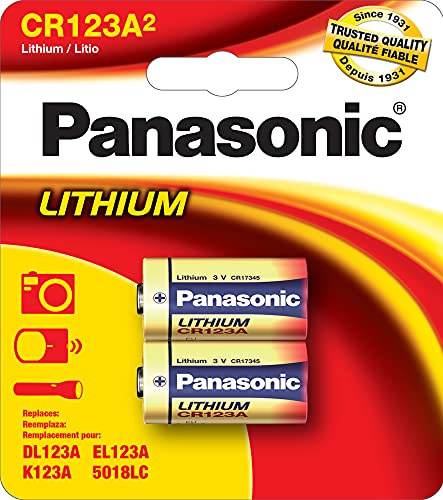 Panasonic CR123A 3V Long Lasting Lithium Batteries for Tactical Flashlights, Home Security Systems, Cameras, Lighting Equipment and Other Devices, 2-Battery Pack