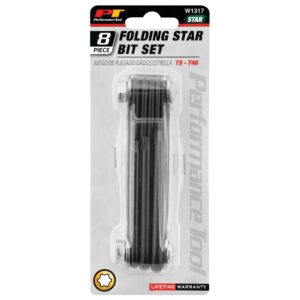 Performance Tool W1317 8-Piece Star Key Set with Rust-Resistant Finish, Sizes T9-T40, Heat Treated Alloy Steel Construction