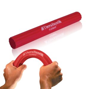 theraband flexbar, tennis elbow therapy bar, relieve tendonitis pain & improve grip strength, resistance bar for golfers elbow & tendinitis, red, light, beginner