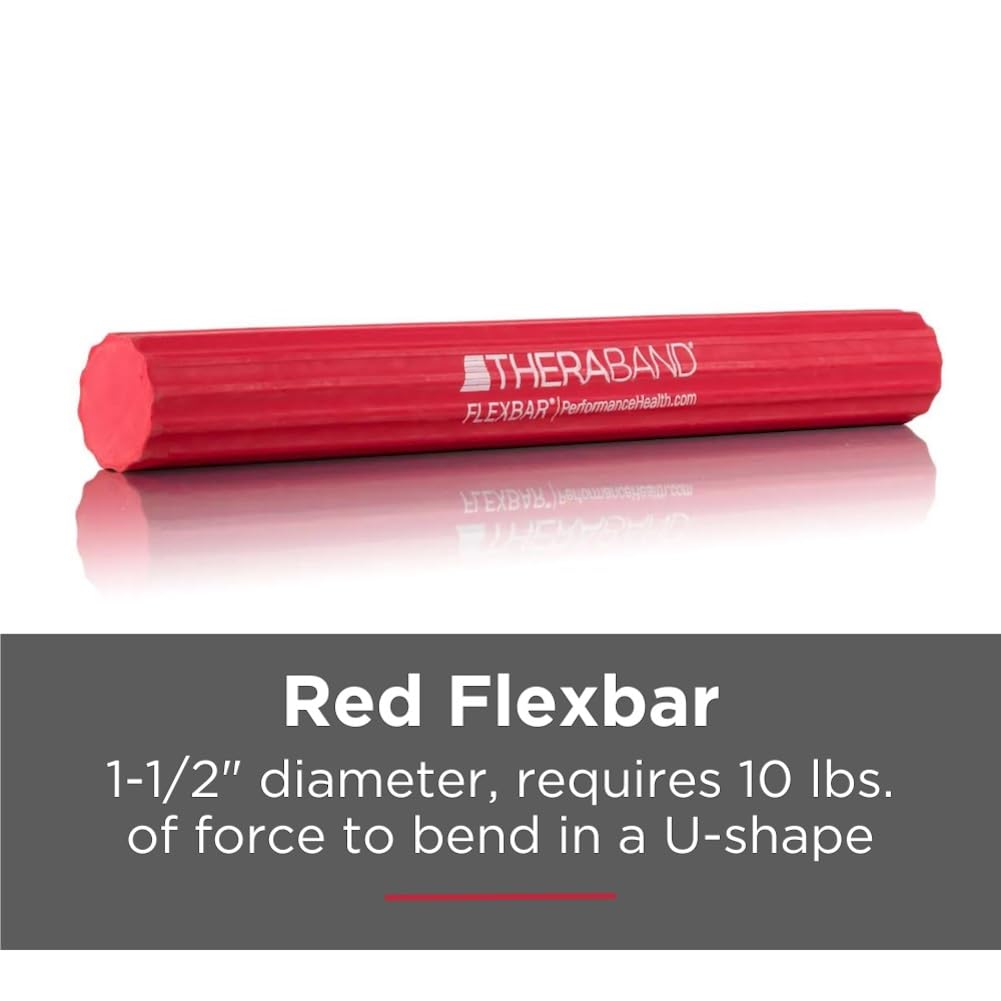 THERABAND FlexBar, Tennis Elbow Therapy Bar, Relieve Tendonitis Pain & Improve Grip Strength, Resistance Bar for Golfers Elbow & Tendinitis, Red, Light, Beginner