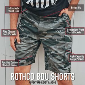 Rothco Tactical BDU Shorts - Rugged Outdoor Hiking Camping Cargos Comfortable - Woodland Camo - Large