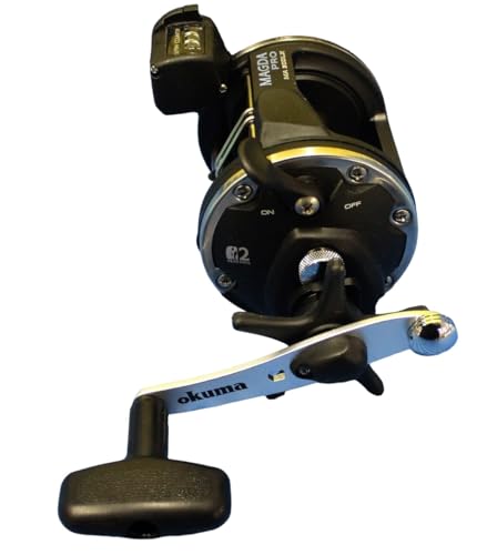 Okuma Magda Pro Line Counter Levelwind Trolling Reel, Small, Black/Silver, MA-30DLX