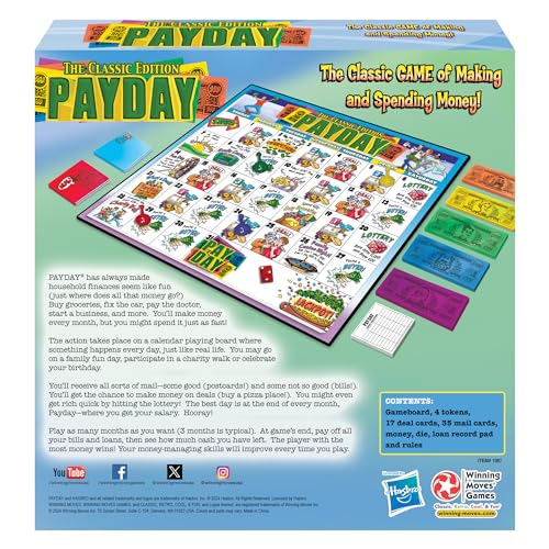 The Game of Pay Day With Popular 1970's Artwork by Winning Moves Games USA, where Players Make and Spend Money for Fun, for 2-4 Players, Ages 8+