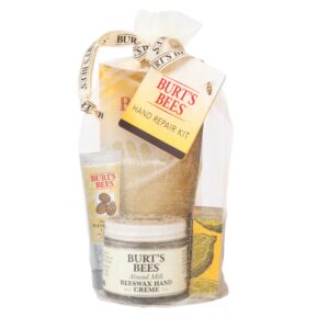 burt's bees gifts ideas - hand repair set, 3 hand creams plus gloves - almond milk hand cream, lemon butter cuticle cream, shea butter hand repair cream