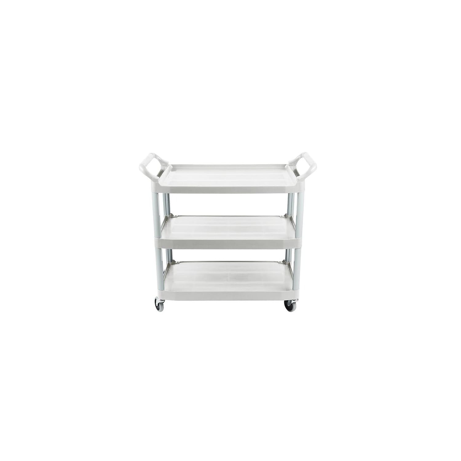 Rubbermaid Commercial Products Heavy Duty 3-Shelf Rolling Service/Utility/Push Cart, 300 lbs. Capacity, White, for Foodservice/Restaurant/Cleaning (FG409100OWHT)