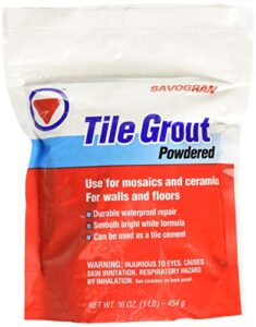 savogran tile grout - 1lb bag of bright white grout powder mix for tile installation & repair - durable waterproof grout for pools, tubs, showers, sinks - ceramic & mosaic unsanded powdered grout