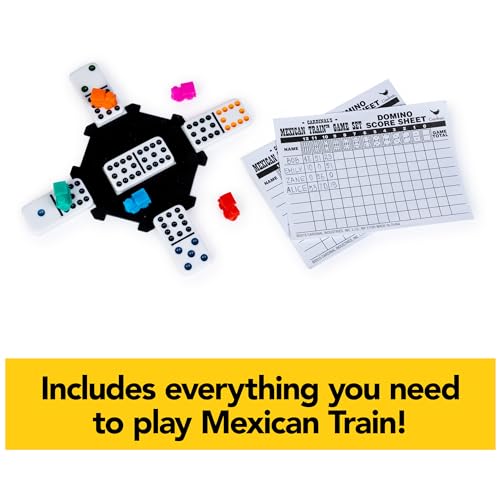 Mexican Train Dominoes Set Tile Board Game in Aluminum Carry Case Games with Colorful Trains for Family Game Night, for Adults and Kids Ages 8 and Up