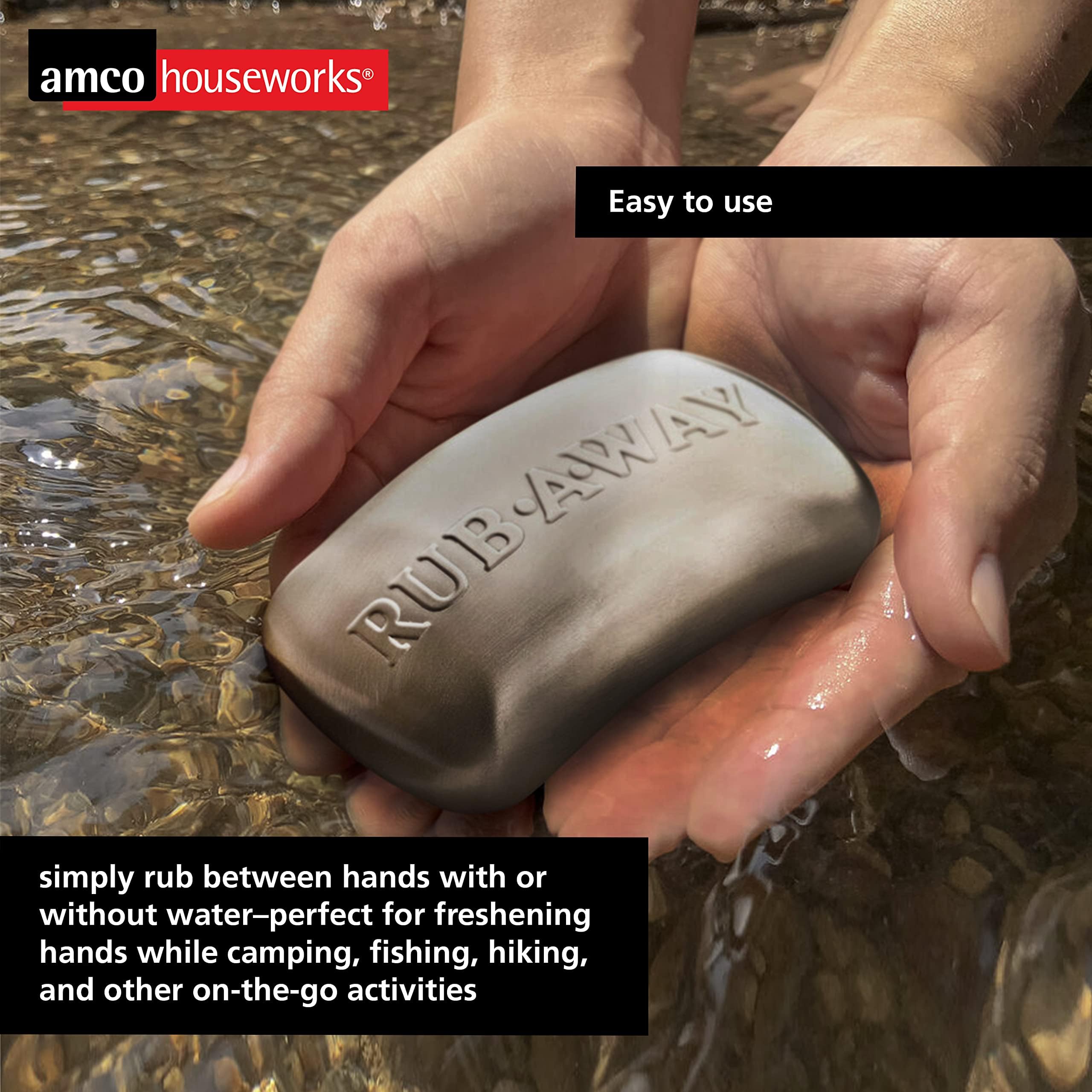 Amco Rub-a-Way Bar | Stainless Steel Odor Absorber | 4" x 2.25" | Dishwasher Safe | Kitchen & Outdoor Essential for Garlic, Onion, Fishing, and Hiking Odors