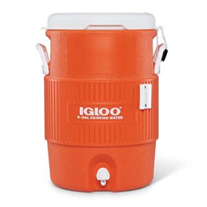 igloo 5 gallon portable sports cooler water beverage dispenser with flat seat lid, insulated beverage dispenser, orange/white