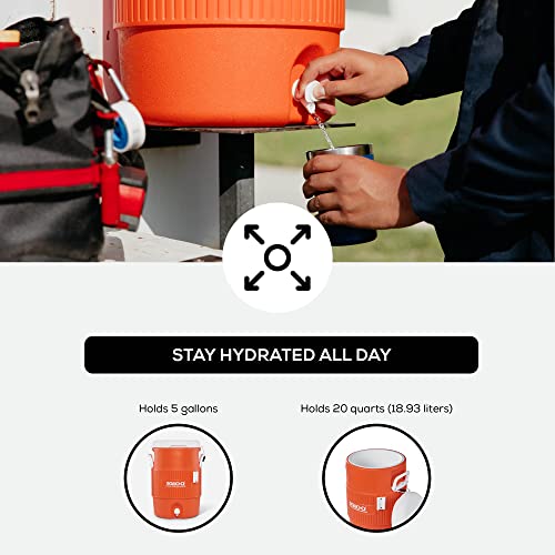 Igloo 5 Gallon Portable Sports Cooler Water Beverage Dispenser with Flat Seat Lid, Insulated Beverage Dispenser, Orange/White