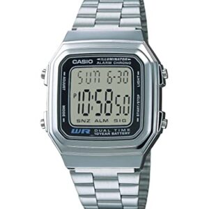 Casio Men's Vintage A178WA-1A Silver Stainless-Steel Quartz Watch with Grey Dial