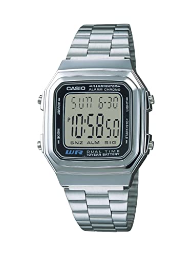 Casio Men's Vintage A178WA-1A Silver Stainless-Steel Quartz Watch with Grey Dial