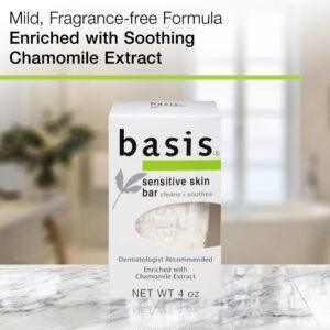 Basis Sensitive Skin Bar Soap for Body, Hands and Face, Unscented Soap Bar for Sensitive Skin with Chamomile and Aloe Vera, Bar Soap Bulk Pack, 4 Oz Bar, Pack of 6