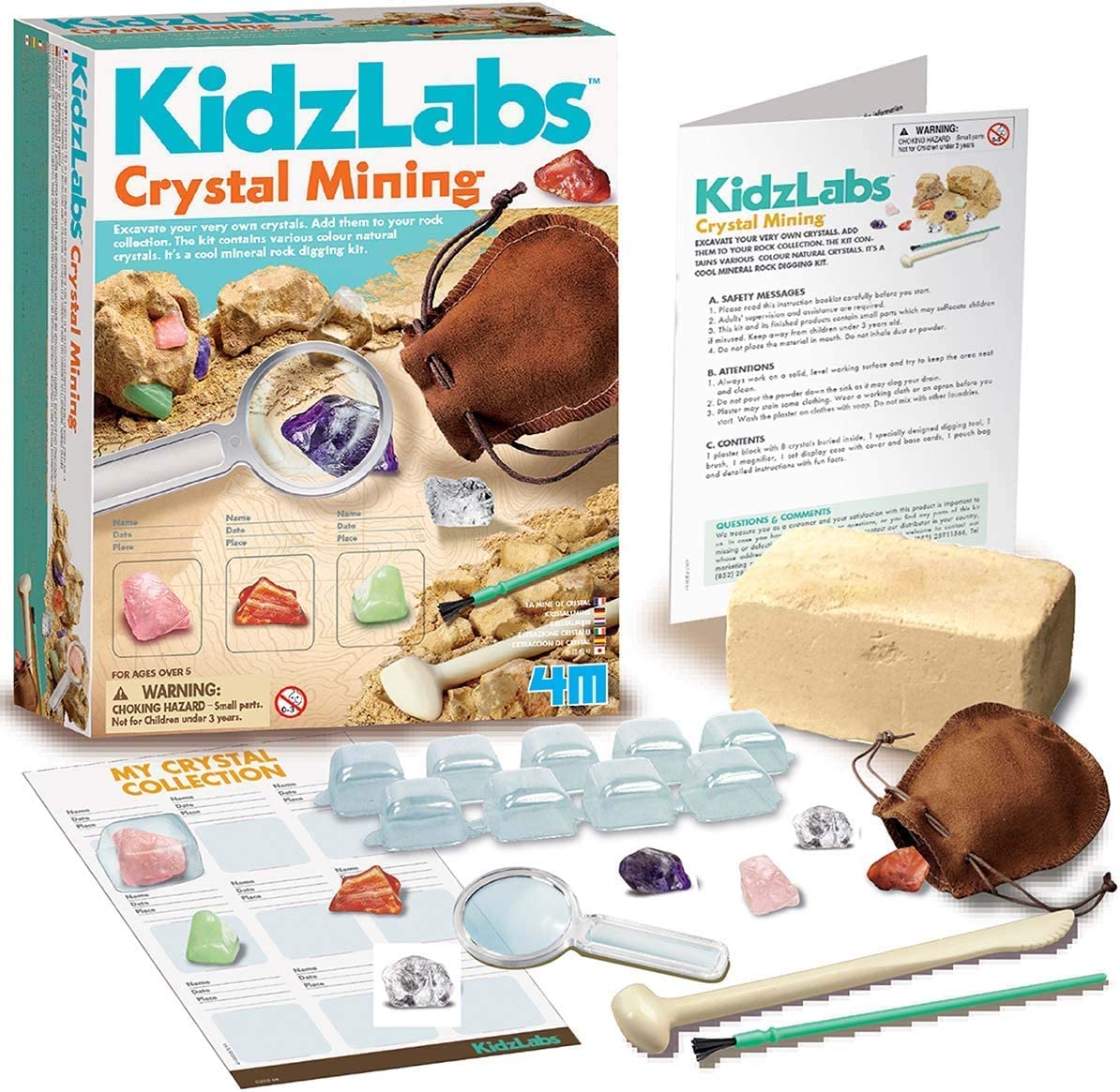 4M Kidzlabs Crystal Mining Kit, DIY Science Kit - Dig for gem Stones, For Boys & Girls Ages 5+