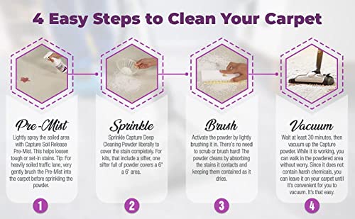 Capture Pre-Mist Soil Release for Carpet Dry Cleaner - Carpet Cleaning Pre Spray - Loosen Juice, Coffee & Wine Spill and Tough Rug Stains Eliminator - Multi-Purpose Cleaning Essentials (24oz)