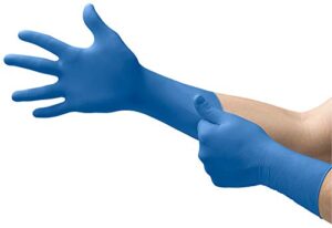 microflex sg-375 disposable latex gloves medical / exam grade, long cuff, thick powder free glove in natural rubber for cleaning, sanitary or mechanic tasks, blue, size medium, box of 50 units