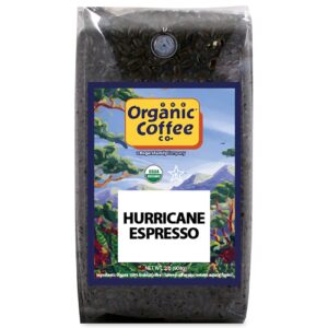 the organic coffee co. whole bean coffee - hurricane espresso roast (2lb bag), medium dark roast, usda organic