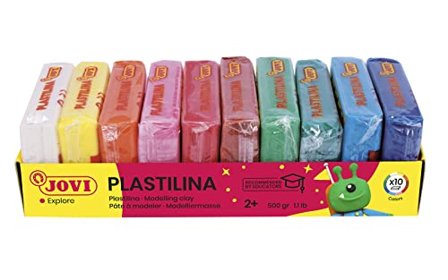 Jovi Plastilina Reusable and Non-Drying Modeling Clay; 1.75 Oz. Bars, Set of 10, 1 Each of 10 Colors, Perfect for Arts and Crafts Projects