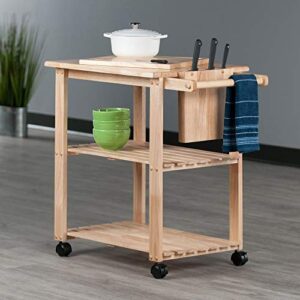 Winsome Wood Kitchen Cart With Cutting Board, Knife Block and Shelves, Beech