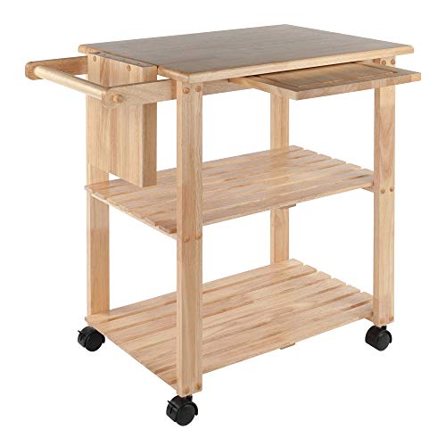 Winsome Wood Kitchen Cart With Cutting Board, Knife Block and Shelves, Beech