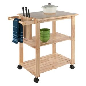 Winsome Wood Kitchen Cart With Cutting Board, Knife Block and Shelves, Beech