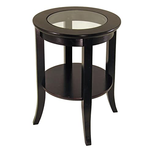 Winsome Genoa 22.56 x 18.47 x 18.47-Inch Composite Wood End Table With Glass inset, Dark Espresso (92218)