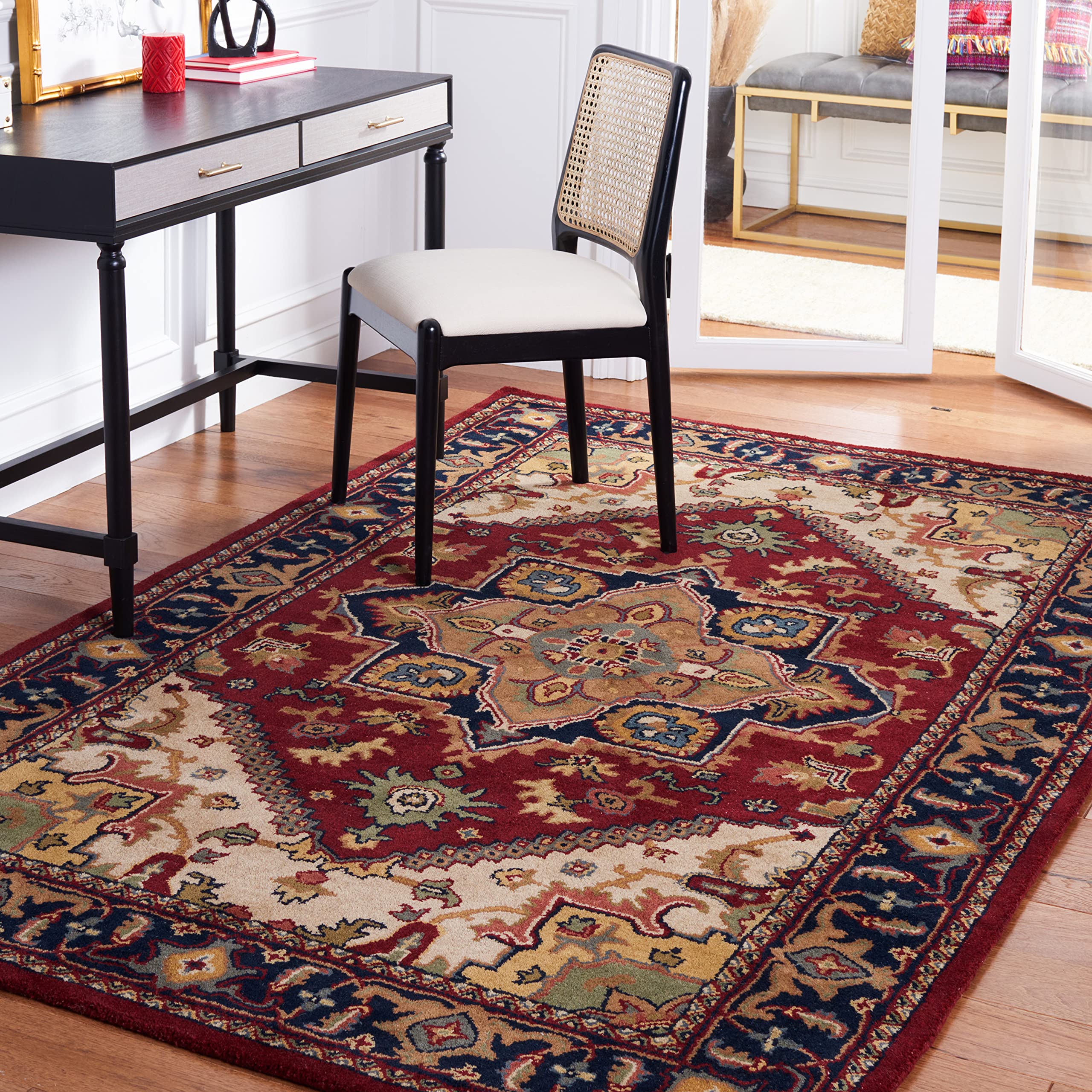 SAFAVIEH Heritage Collection Area Rug - 5' x 8', Red, Handmade Traditional Oriental Wool, Ideal for High Traffic Areas in Living Room, Bedroom (HG625A)