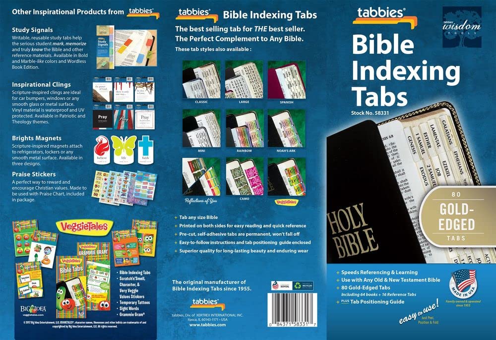 Tabbies Gold-Edged Bible Indexing Tabs, Old & New Testament, 80 Tabs Including 64 Books & 16 Reference Tabs (58331)