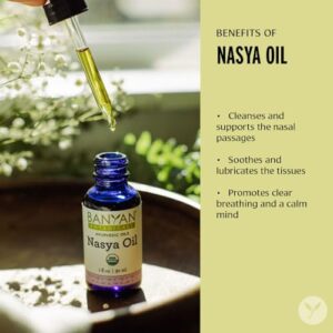 Banyan Botanicals Nasya Oil – Organic Herbal Nasal Drops for Clear Breathing – Ayurvedic Nasal Cleaner and Nose Moisturizer* – One Fluid Ounce – Certified Organic, Non GMO, Chemical Free