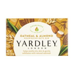 yardley london nourishing bath soap bar oatmeal & almond, helps soothe dry skin & gently exfoliates with natural oatmeal, 4.0 oz bath bar, 1 soap bar