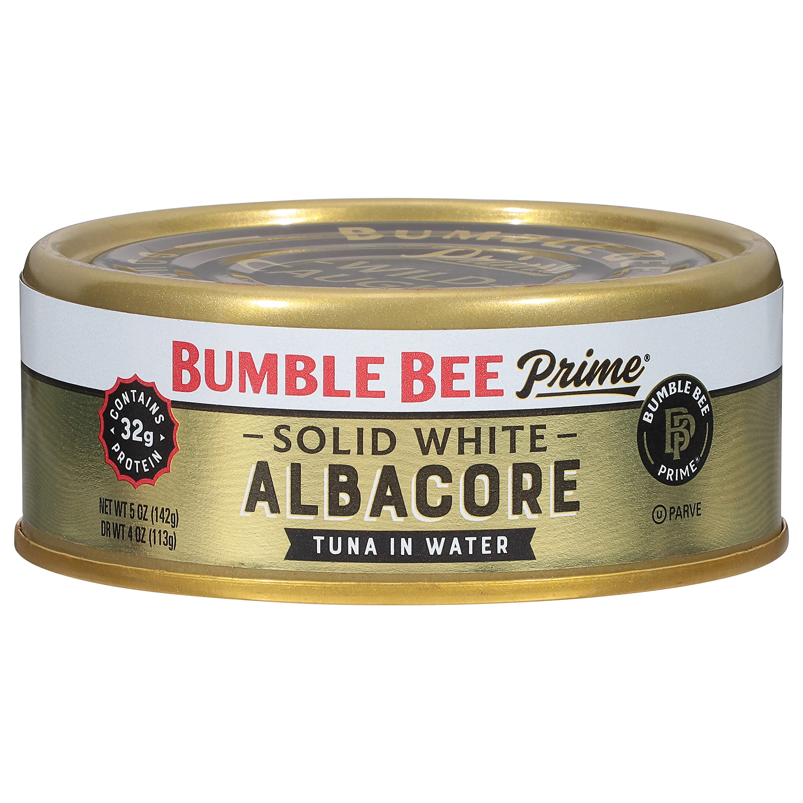 Bumble Bee Prime Solid White Albacore Tuna in Water, 5 oz Can - Premium Wild Caught Tuna - 31g Protein per Serving - Non-GMO Project Verified, Gluten Free, Kosher