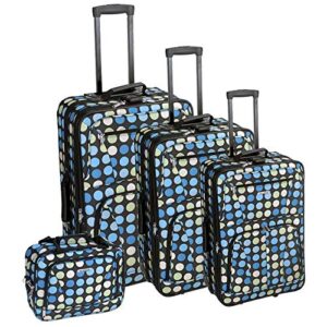 rockland polka softside upright luggage set with telescoping_handle, multi/blue dot, 4-piece (14/19/24/28)