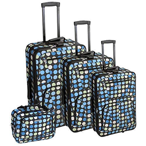 Rockland Polka Softside Upright Luggage Set with telescoping_handle, Multi/Blue Dot, 4-Piece (14/19/24/28)