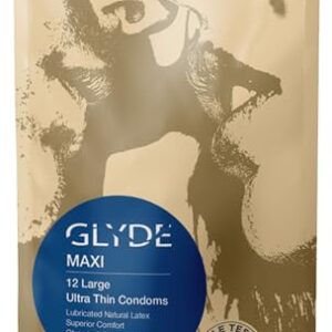 GLYDE Maxi - XL Fit Condoms - 12 Count - Ultra-Thin, Vegan, Non-Toxic, Large Size Natural Rubber Latex, 56mm for Generous Fit