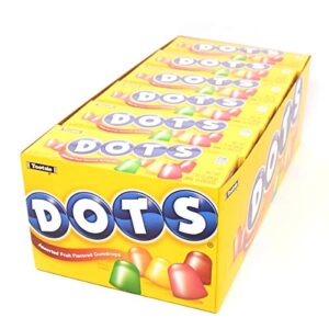 dots individually wrapped candy - original gummy candy flavors - cherry, lime, orange, lemon & strawberry - gluten free, kosher & peanut free gumdrops - bulk 24ct, 2.2oz dots candy boxes