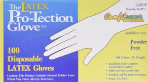 disposable latex gloves, powder free size large, 100 gloves per box