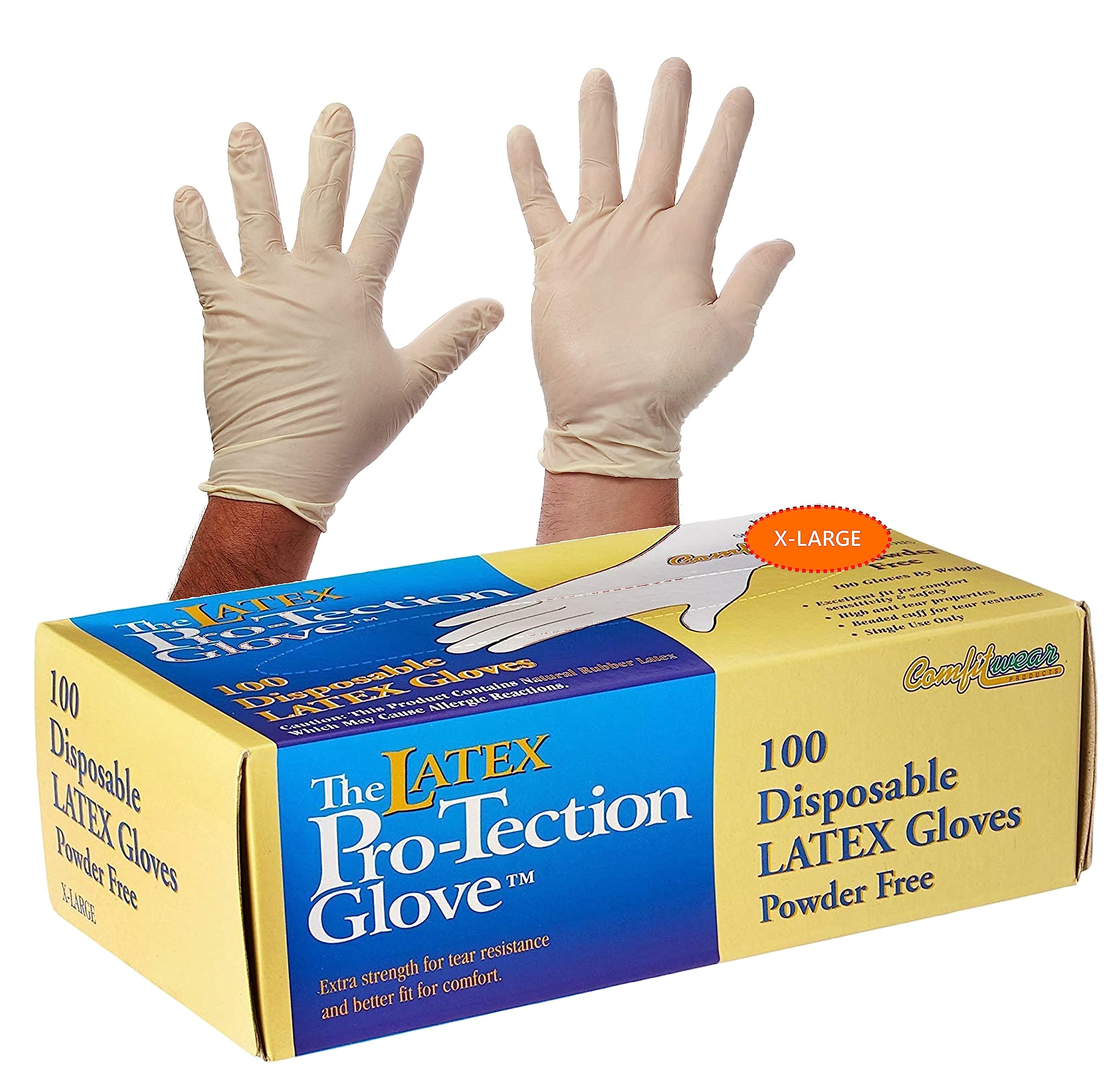 100 Disposable Latex Gloves, Powder Free Size X-large