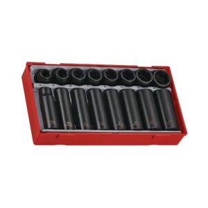 teng tools 16 piece 1/2 inch drive 6 point metric regular & deep ansi impact socket set - tt9116, silver