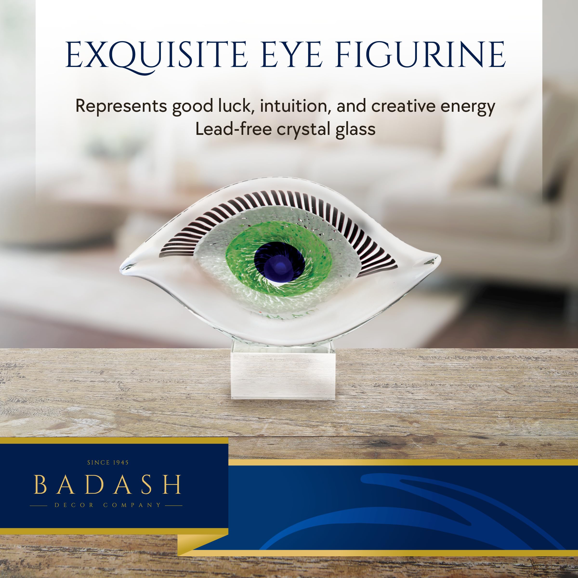 Badash Visionary Good Luck Eye Murano-Style Glass Sculpture - Handcrafted 10" L x 7.5" H