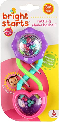 Bright Starts Rattle and Shake Barbell Toy - Pretty in Pink, Ages 3 Months +